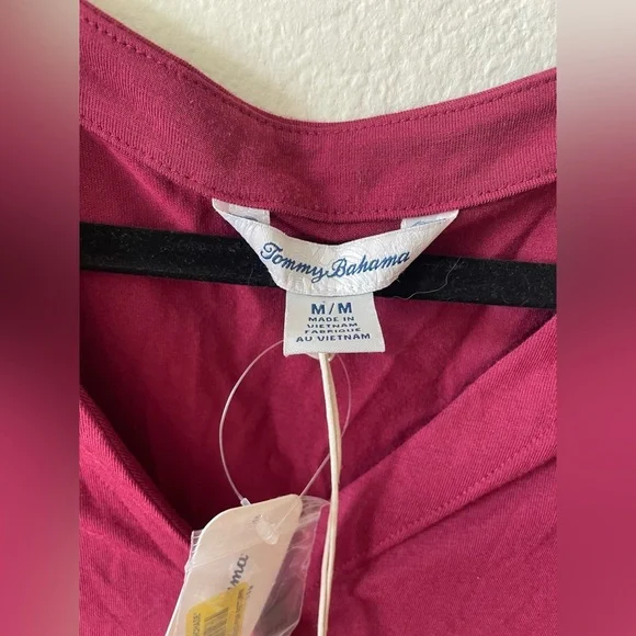 Tommy Bahama Kauai tie front button up top dark pink or red blouse - Picture 3 of 4